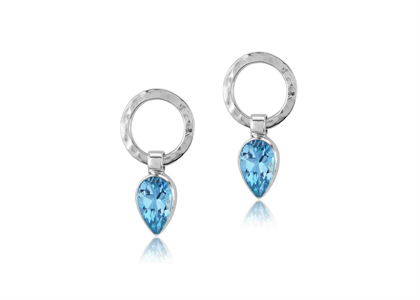 Rhodium Plated Drop Stud Pear Gemstone Earrings